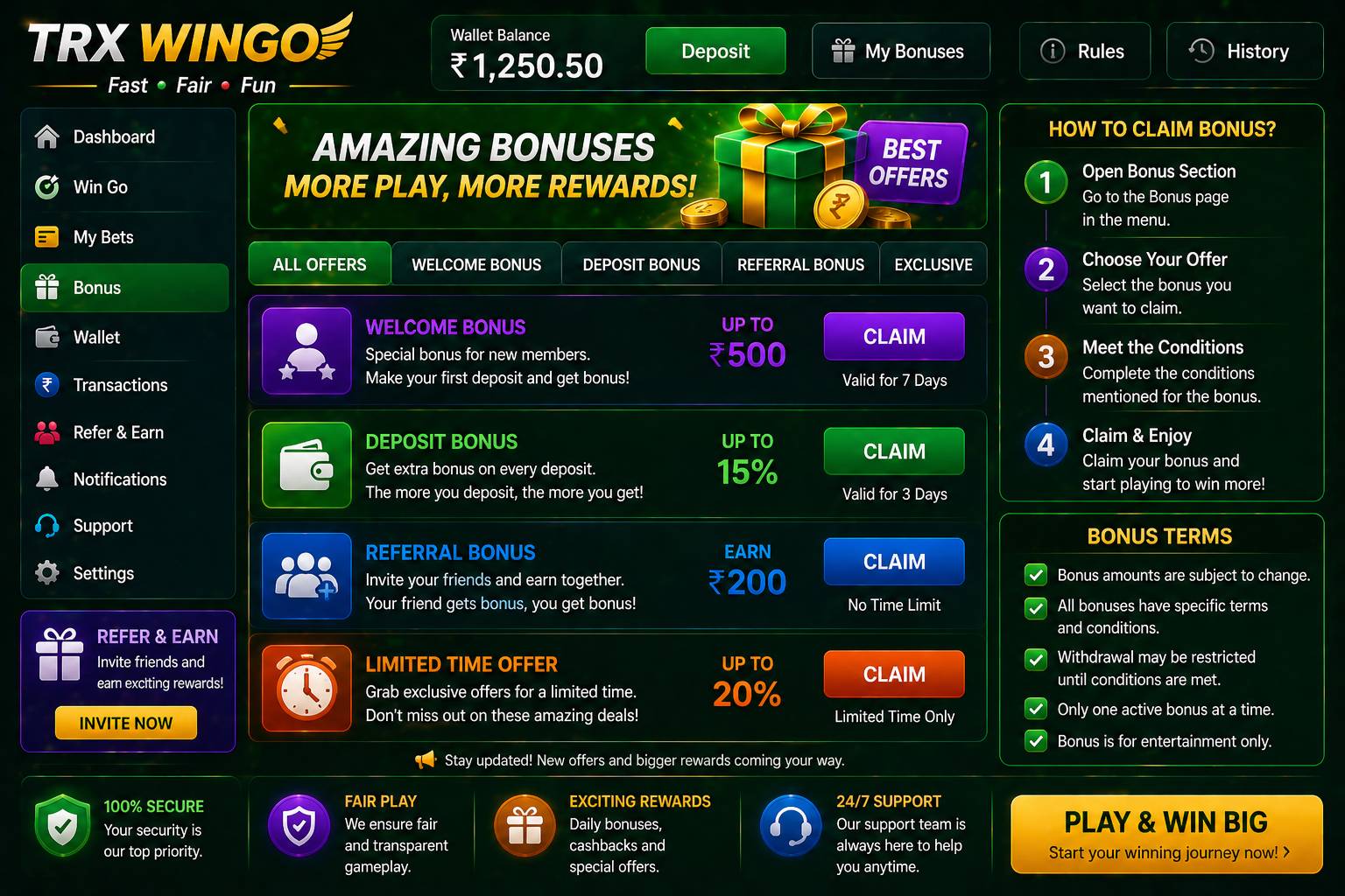 Trx Wingo Game promotion interface